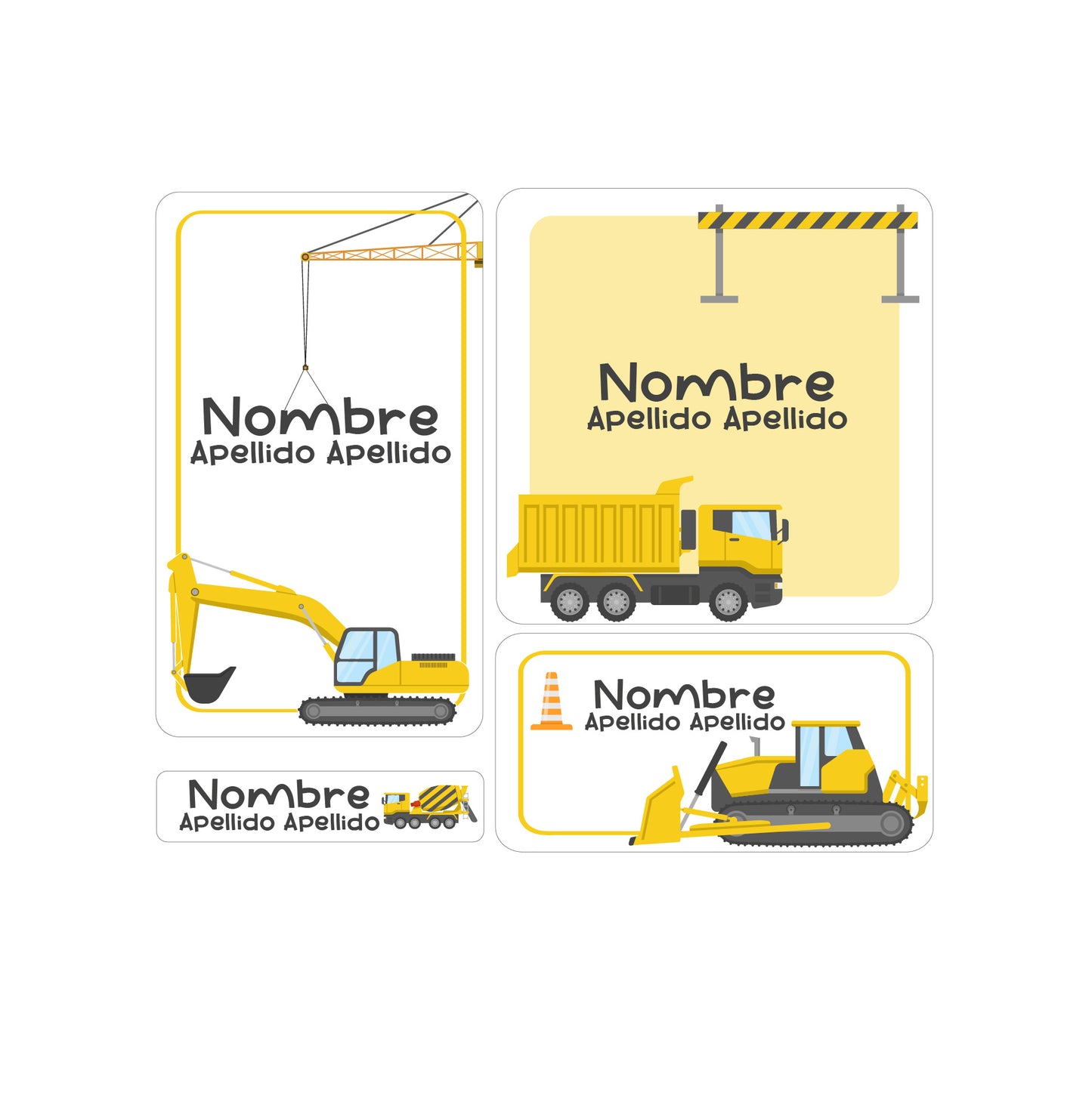 etiquetas escoalres, contruccion, contruction, mano de chango, camion