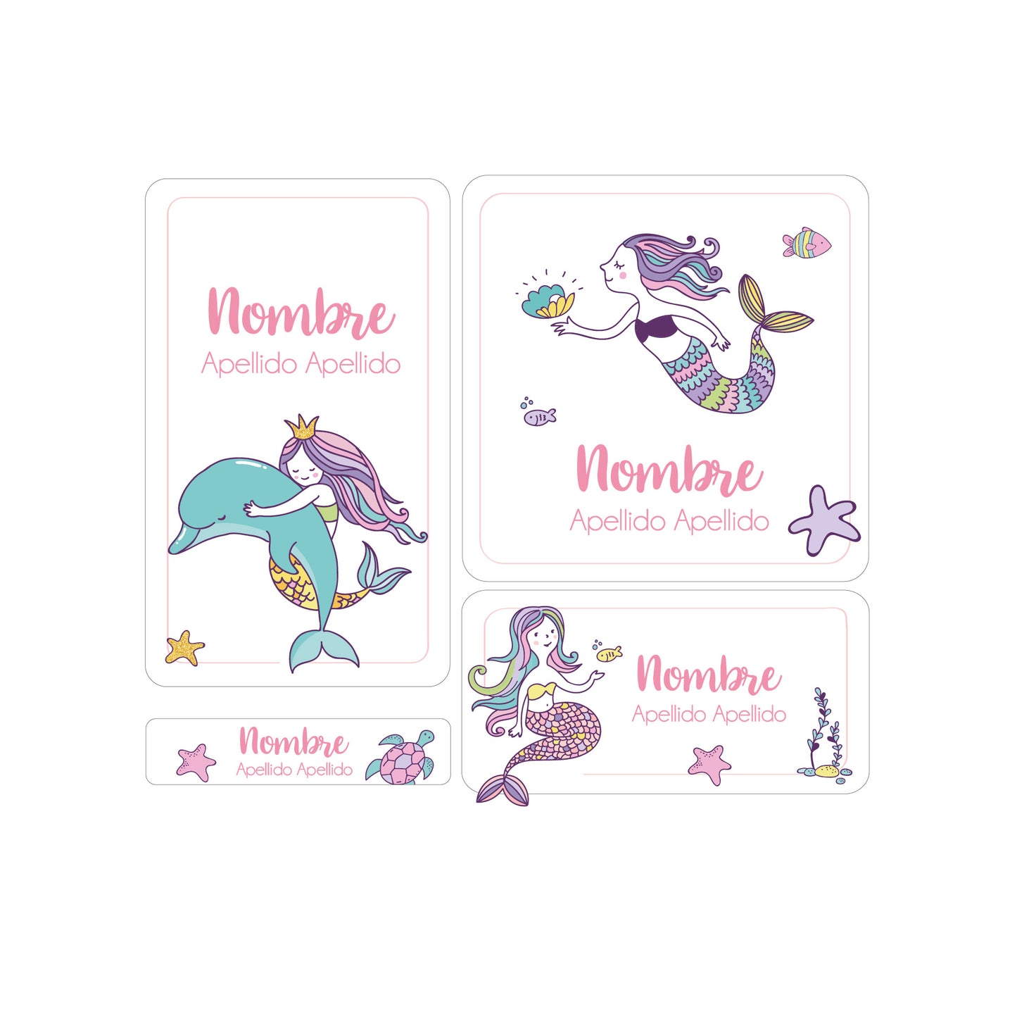 etiquetas escolares, sirenas, delfin, mermaid