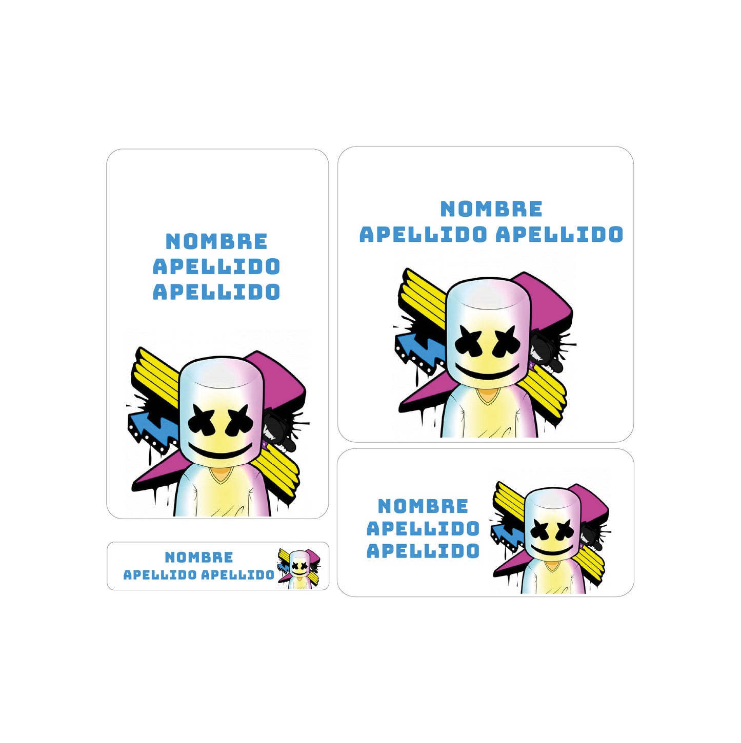 etiquetas escolares, marshmello
